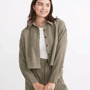 Madewell Dark Green Corduroy Hartfield Crop Long-sleeve Shirt, Size XXL